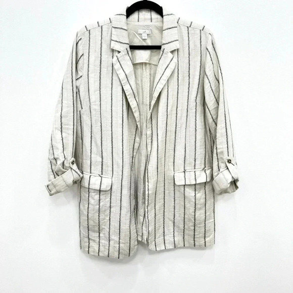J. Jill Linen Blend Pinstripe Blazer, Size Small but can fit larger - Picture 2 of 7